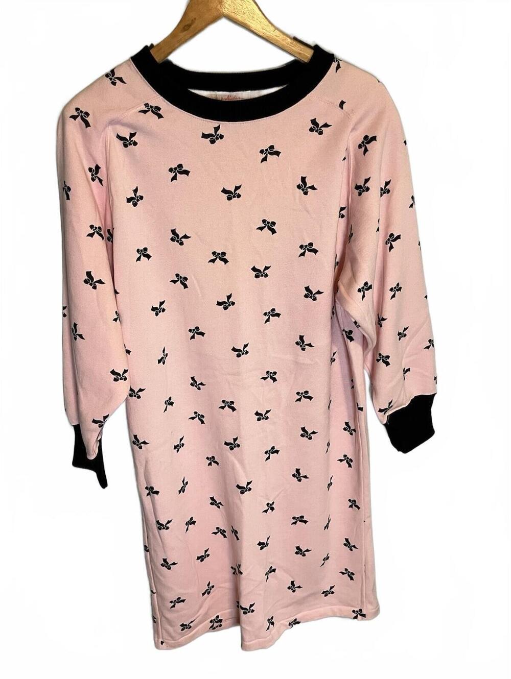 Vintage 80/90s Bows All Over Pink Black Raglan Sweatshirt Dress Shoulder Pads